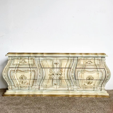 French Provincial Wooden With Cream, Light Blue and Gold Finish Dresser Cover