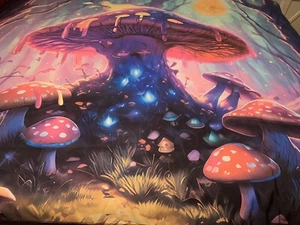 Neon Mushroom Or Geometric 40X57”Fabric Wall Hanging Psychedelic Hippie Retro - Picture 1 of 6
