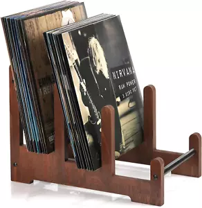 Record Holder 3-Tier Vinyl Record Storage up to 60 Pcs Vinyl Record Holder Wood - Foto 1 di 1