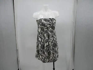 White House Black Market Dress Women 8 Black White Strapless silk Leaves Lined - Picture 1 of 20