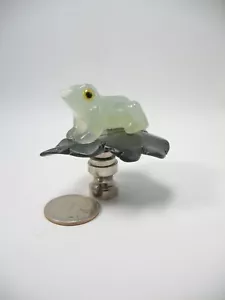 Lamp Finial Jade Frog on a Stone Leaf Polished Bright Brass Hardware 2AD - Picture 1 of 5