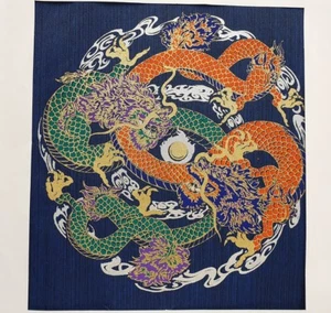 Thai Art Silk Printing Poster Print 2 Colorful Dragons Animal Asian Home Decor - Picture 1 of 4