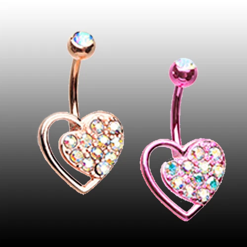 Piece of my Heart Belly Ring Rose Gold Pink Body Jewelry Sexy Aurora Borealis CZ - Image 1 of 1