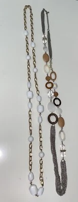 Lote Collar Vintage Cookie Lee Largo Madera Blanco Plata Oro Marrón Cadena Foto 1 de 2