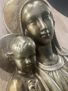 Vintage Chalkware Madonna And Child Wall Hanging 11” Long - Picture 1 of 8