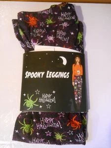 NWT Happy Halloween Spooky Leggings, Spiders, Purple, Black, Green - Picture 1 of 2