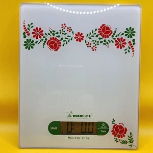 Báscula Electrónica Cocina Vidrio 7x7" Blanco con Flores - ¡Lindo! - Imagen 1 de 7