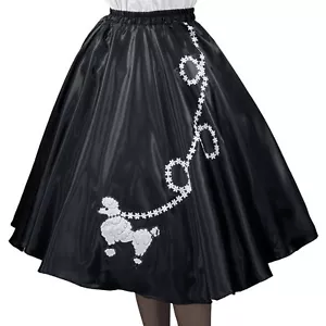"Falda Caniche Negra SATINADA Años 50 _ Talla Adulta PEQUEÑA _ Cintura 25""- 30"" _ Larga 25" - Imagen 1 de 2