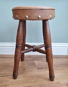 Workshop Or Crafting Useful Comfortable Studded Leather Top Style Stool - Picture 1 of 6