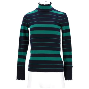 Tommy Hilfiger Womens Green Striped Mock Neck Pullover Jumper Size S All Seasons - Picture 1 of 9