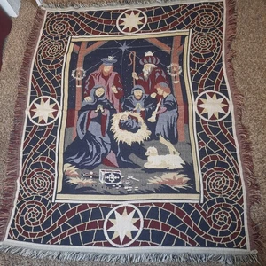 Vintage Crown Crafts Nativity Scene Tapestry Throw Blanket 45"x57" USA Made Xmas - Picture 1 of 9