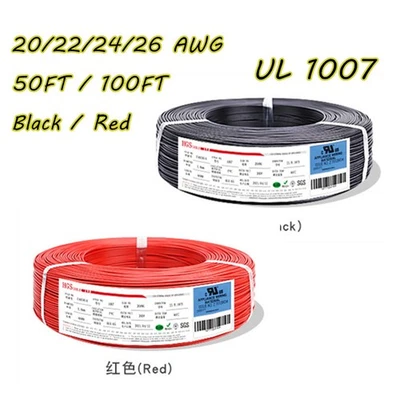 20/22/24/26/ AWG Gauge Stranded Hook Up Wire Black Red  UL1007 300 Volts - Image 1 of 4