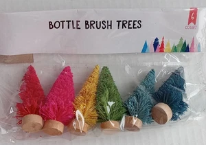 6 PC MULTI COLORED BOTTLE BRUSH TREES CRAFTING DECORATING - Picture 1 of 8