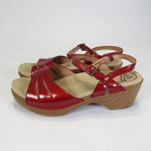Dansko Shoes Womens Size 41 Red Leather Wedge Platform Sandals Strappy Buckle - Picture 1 of 15