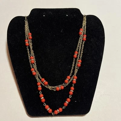 Ожерелье золотистое женское с красным бисером Banana Republic 24 дюйма - Изображение 1 из 4