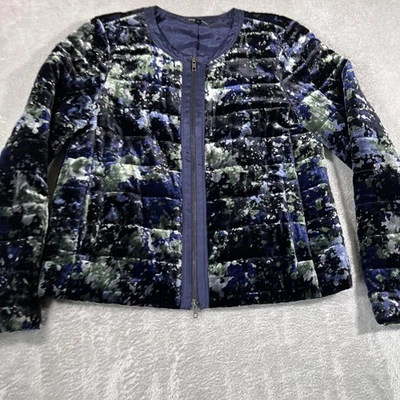 Chaqueta Eileen Fisher Mujer Pequeña Azul Verde Terciopelo Mezcla Seda Acolchada Cremallera Foto 1 de 4