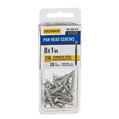 Marine Grade Stainless Steel #8 X 1 In. Pan Head Phillips Screw (30 Pieces) - Image 1 of 4