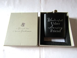NEW 6oz STAINLESS STEEL HIP FLASK WONDERFUL USHER AMAZING FRIEND. - Picture 1 of 3