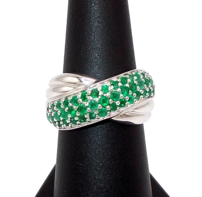 Anillo Cruzado Esterlina 925 Diseñador QVC De Colección Verde Esmeralda Racimo Talla 8 Nuevo de Lote Antiguo Foto 1 de 4