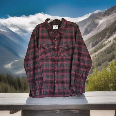 NUEVO CON ETIQUETAS Camisa Para Hombre MISSION RIDGE 100% Algodón Franela Suave Abotonada Roja A Cuadros Cálida Foto 1 de 4