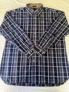 Tommy Hilfiger Mens Button Up Shirt Blue Plaid 80s Two Ply Fabric Size XL - Picture 1 of 12