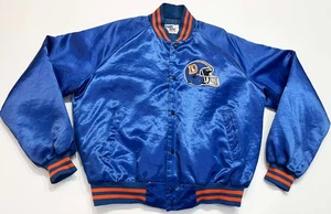 Vintage Chalk Line NFL Denver Broncos Satin Bomber Jacket L Blue USA Sewn Quilt - Picture 1 of 8