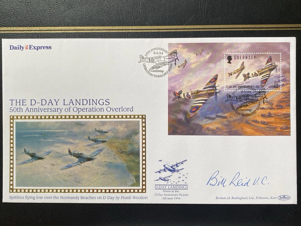 BILL REID VC Signed 1994 GUERNSEY D-Day 50th Anniversary Benham FDC - Image 1 of 3