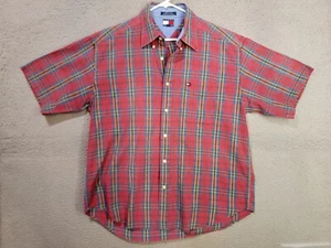 Camisa Tommy Hilfiger a Cuadros Grande Manga Corta Abotonada Azul Rojo Algodón Informal  - Imagen 1 de 9