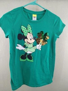 Disney Minnie Mouse St.Patricks Day Green 4 Leaf Clover Sequence Youth XL 14/16 - Picture 1 of 3