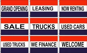 BANDIERE IN POLIESTERE 3 PIEDI X 5 PIEDI GRANDE APERTURA, VENDITA, CAMION, AUTO USATA, BENVENUTO, FINANZA - Foto 1 di 10