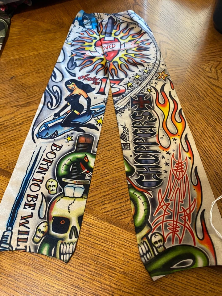 Tatoo Sleeves 1 pair Multicolor CHOPPERS,Flames & Skulls 16" L x 3 1/2" W NWOT - Image 1 of 1