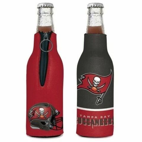 Tampa Bay Buccaneers Bottle Cooler 12 oz Zip Up Koozie Jacket NFL Two Sided Cover