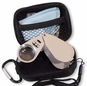 Jewelers Loupe 40x Magnifier with LED/UV Illumination and Unbreakable EVA Case (