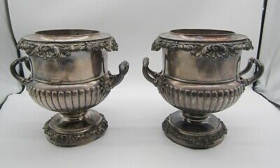 Pair Of Antique Sheffield Silverplate Wine Coolers, Champagne Buckets • 1,295$