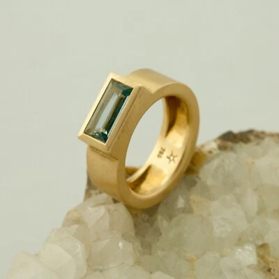 Design Ring Aquamarin 750 Gelbgold mattiert ca. 2,50 ct. RW 53 - Bild 1 von 4
