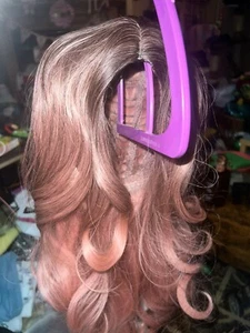 26” Long Wavy Light Brown & Pink Wig, Tags Attached - Picture 1 of 13