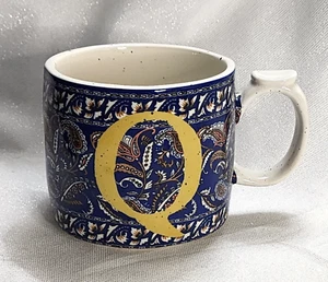 Anthropologie Block Print Monogram Initial Q Mug Paisley Coffee / Tea  Mug 16oz - Picture 1 of 7