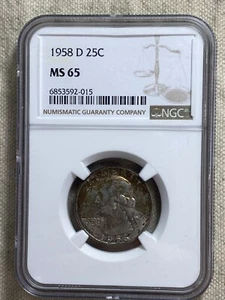 1958-D Washington Quarter Silver NGC MS65 Dual Sided Toner - Picture 1 of 8