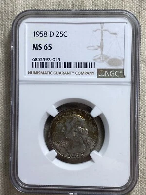 1958-D Washington Quarter Silver NGC MS65 Dual Sided Toner - Image 1 of 4