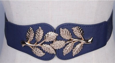 Women Lady Metallic Retro Leaf Elastic Stretchy Dress Waist black Belt Band Wrap - image 1 of 4