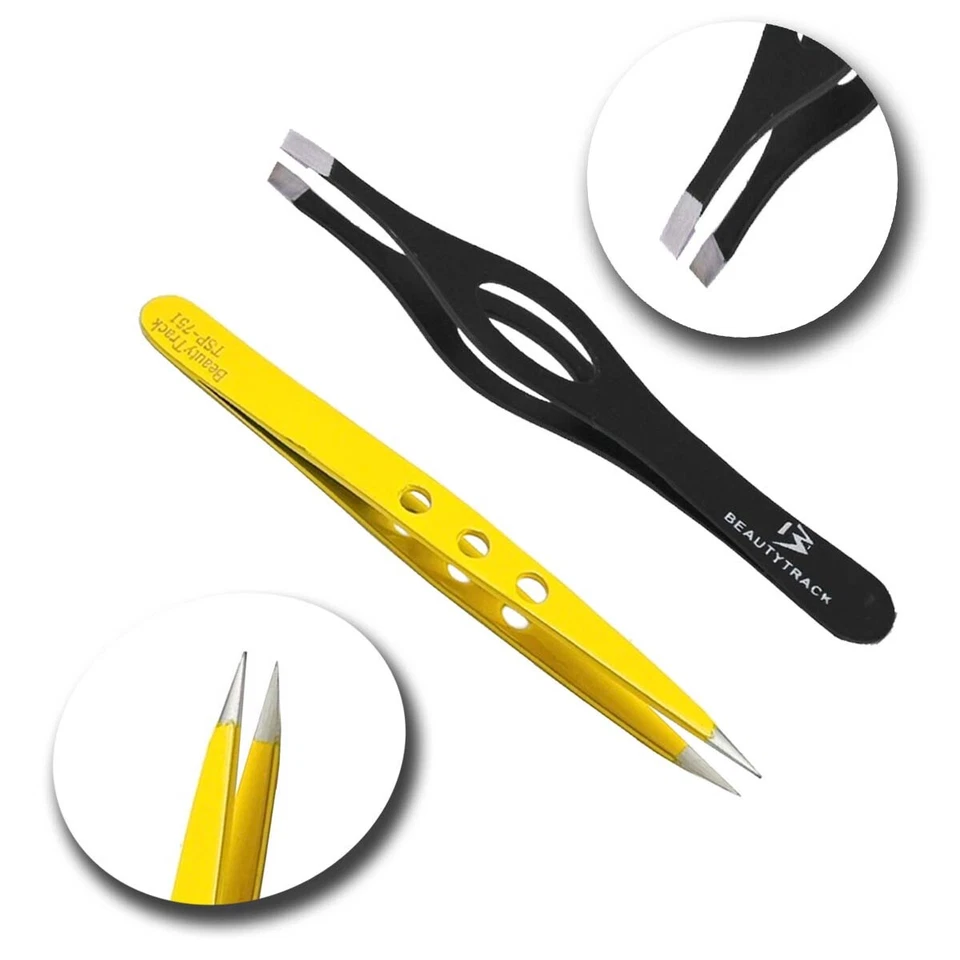 Tweezers Set Professional 2 - Piece Eyebrow Hair Beauty Pluckers Stainless Steel - Image 1 of 1