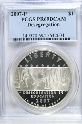 2007 P Desegregation-Little Rock HS-PCGS PR69DCAM Modern Commem Silver Dollar - Image 1 of 2
