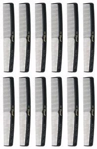 Krest #415 Cleopatra Black 7" Ruler Back Round Finger Wave DOZEN / 12 combs NEW - Picture 1 of 1