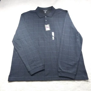 NWT Van Heusen Mens  2XL  Long Sleeve Blue Gray Plaid Polo FLEX Soft - Picture 1 of 9