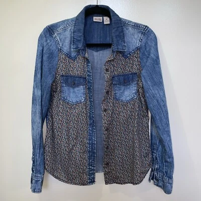 Camisa MUDD jeans e floral júnior XL feminina blusa top botão para cima Cottagecore - Imagem 1 de 4