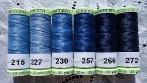 6 Heavy Duty Blue GUTERMANN 100% Polyester Topstitching Thread 33 yard spools - Picture 1 of 1