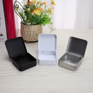 Mini Metal Tins Square Hinged Flip Storage Box Small Case Jewelry Coin Portable - Picture 1 of 14