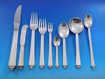 Pyramid by Georg Jensen Sterling Silver Flatware Set 6 Service 56 pieces Dinner - Image 1 of 4