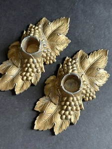Vintage Pair Colonial Casting Co. Candle Holders Grape Leaf Gold Tone Meriden CT - Picture 1 of 24