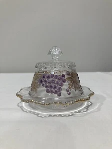 Miniature Covered Butter Dish Purple Grape and Cable Glass - Picture 1 of 6